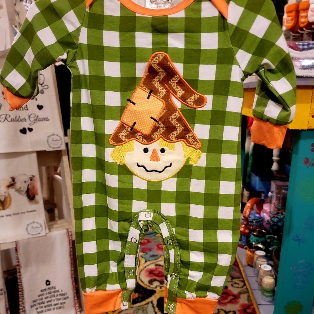 Lime Gingham Scarecrow Romper